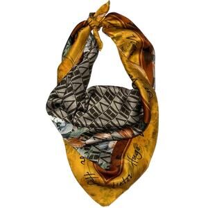 NWT Victor Hugo Brazil Designer Logo Monogram Floral Silk Square Scarf 23” x 23”